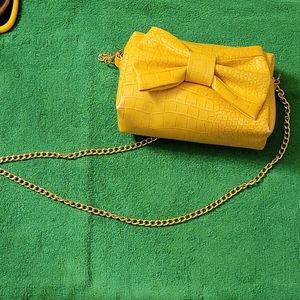 Yellow Bow Purse With Chain Shoulder Strap